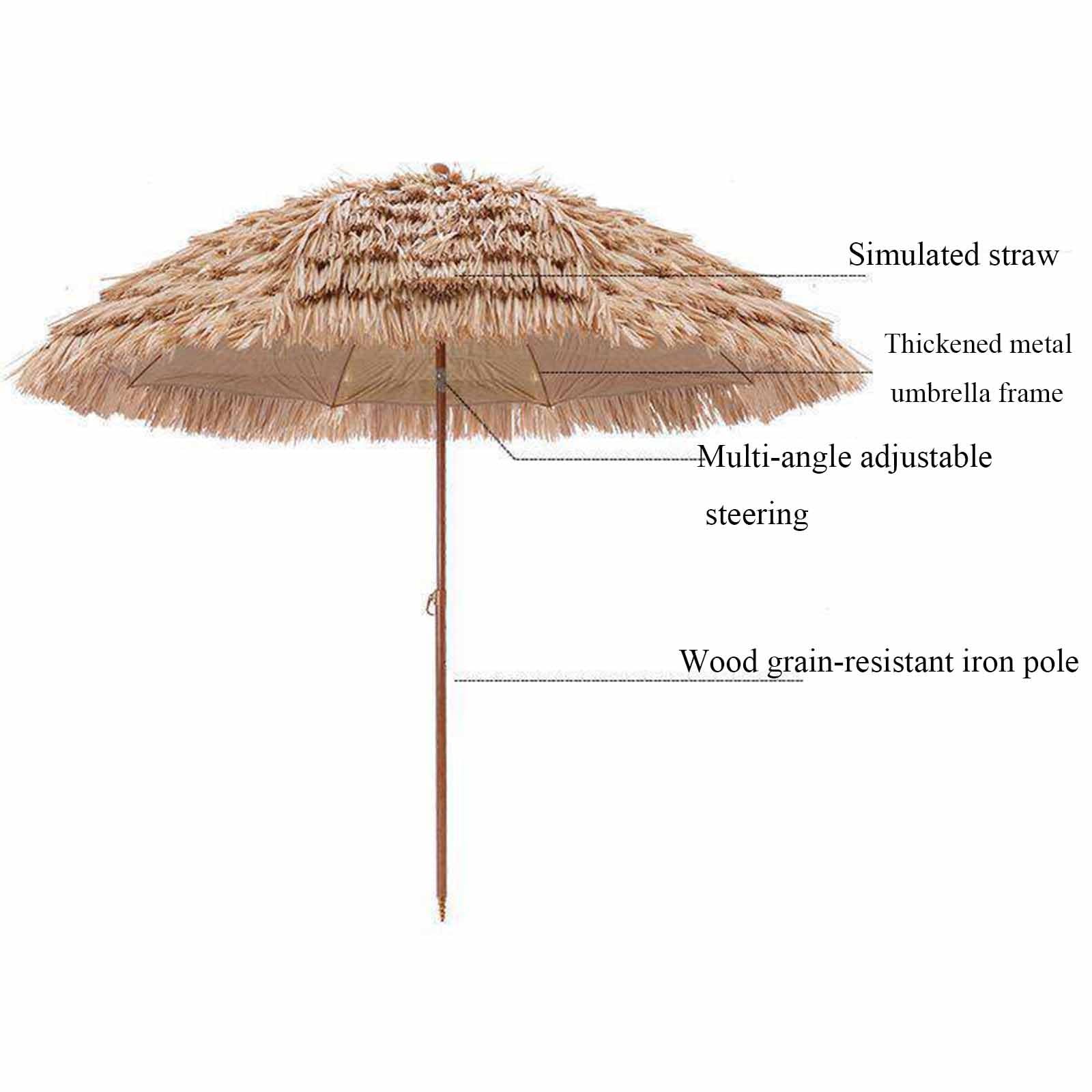 Bardzo duży i pogrubiony parasol z imitacją słomy o długości 2,7 m, odkryty basen i parasol przeciwsłoneczny na plażę, obrót o 360 stopni, łatwa regulacja kąta nachylenia.