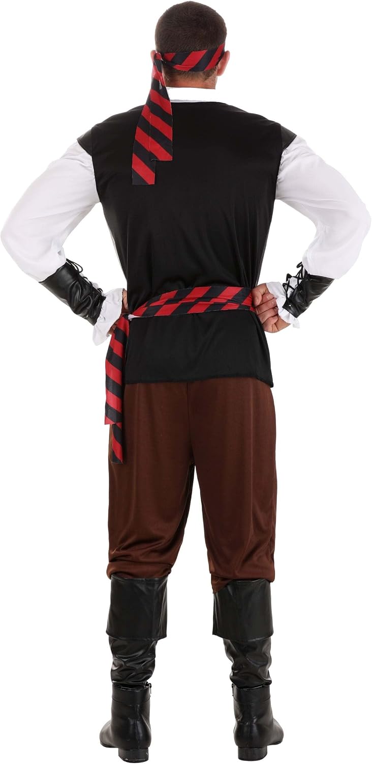Mens Pirate Costume | Buccaneer Outfit With Pants, Shirt, Sash, Wrist Cuffs, & Boot Covers | Swashbuckler Attire