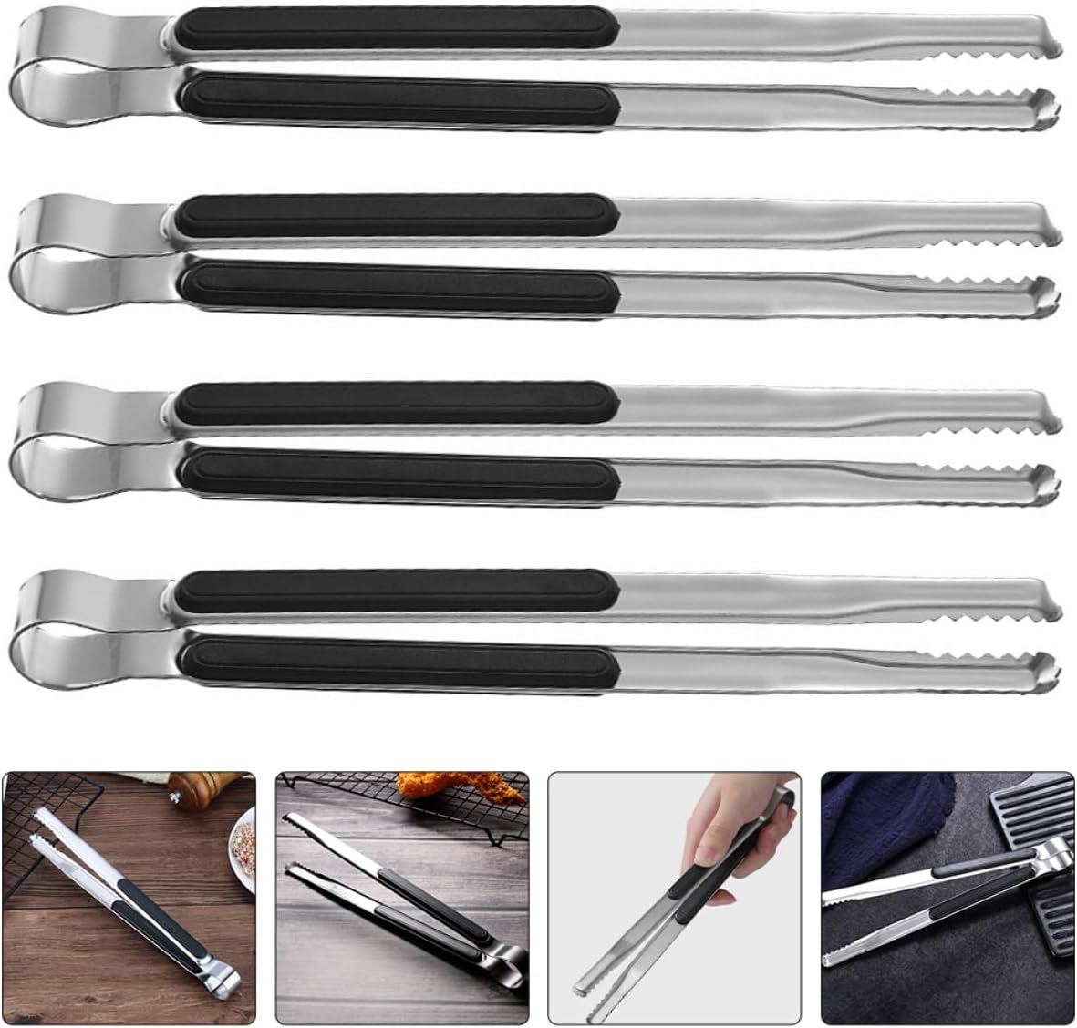 Mikikit 20pcs Ergonomic Food Tongs Non-slip Bbq Kitchen Grilling Utensils for Cooking Serving and Toasting Stainless Steel Design for Easy Handling and Cleaning