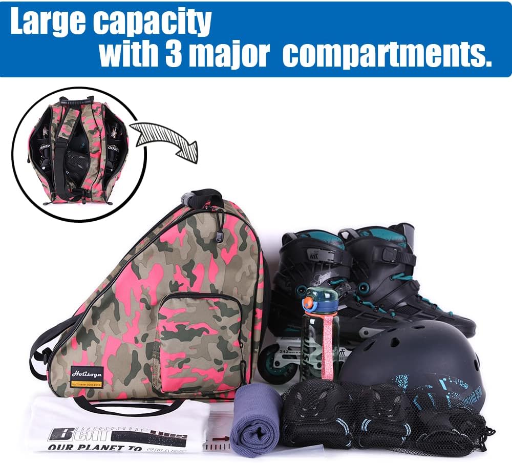 Holisogn Ice, Inline and Roller Skate Bags, Premium and Fashion Bags for child, kids, teenager, adult with all sizes (Camouflage Rose Red HLS003)… : Sports & Outdoors