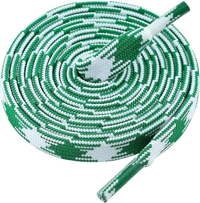 GRAH SANGRAH 2 Pairs Double Layer Flat Green Shoe Laces Green White - Image 1
