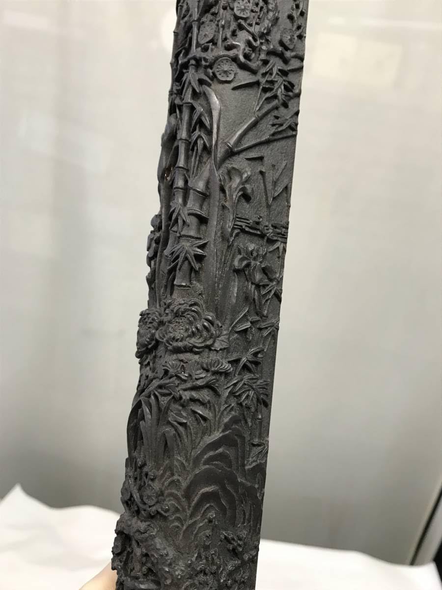 Amazon.co.jp: YS3177レア 文鎮岩道作 中国 書道書道具 竹鳥菊梅花雲