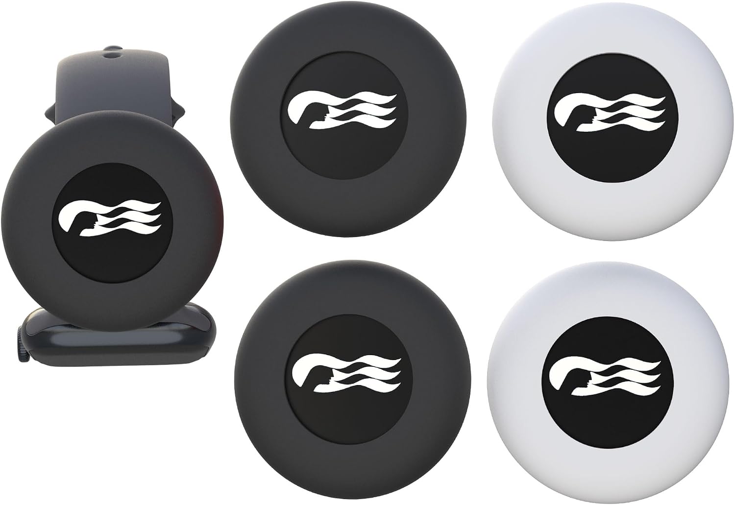 [4 Pack] Princess Cruise Medallion Watch Adapters Holder for Carnival Ocean Medallion 2025, 2026, Fits Watch Wristbands, Pet Silicone Protective Case - Dog Collar Cover for Air-Tags - Black/White
