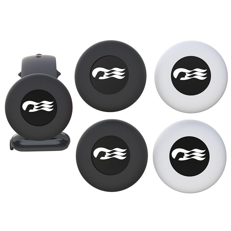 Kit com 4 suportes de silicone GudCoaks para Ocean Medallion da Princess em pulseiras de relógio e coleiras para pets Preto/Preto/Branco/Branco