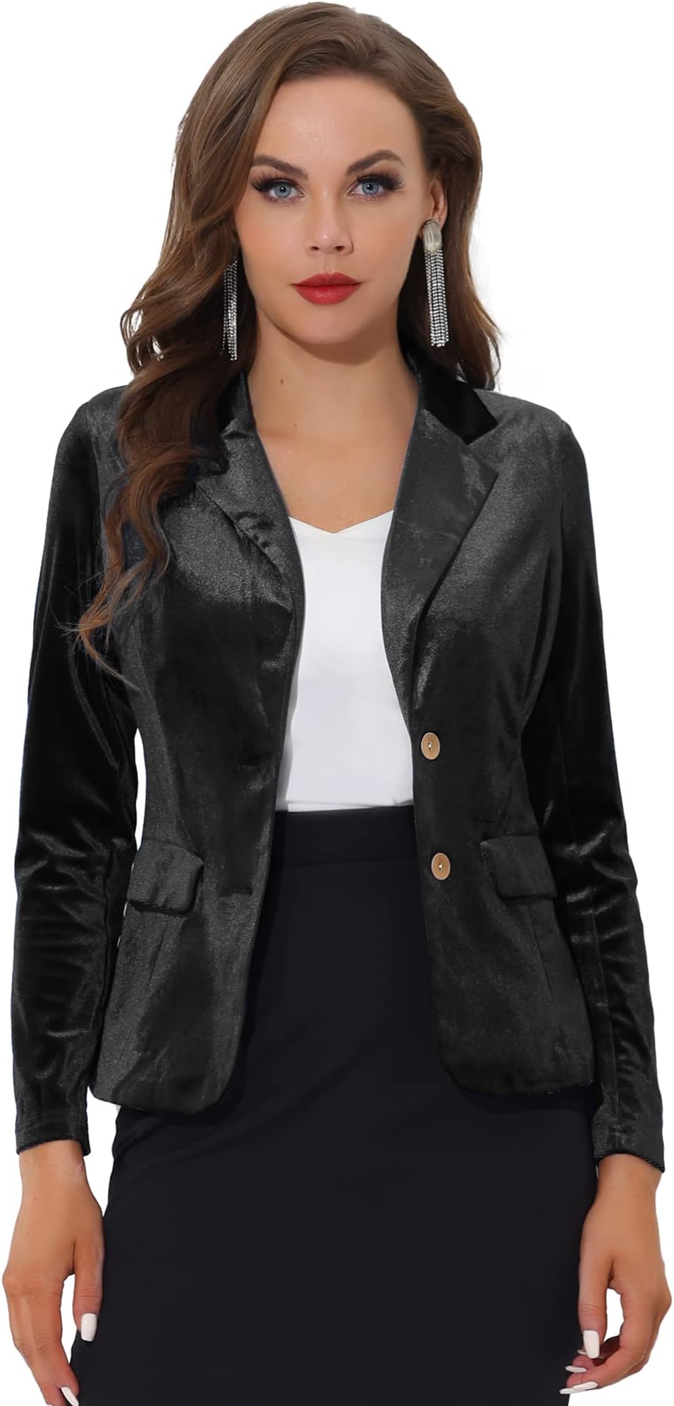 Allegra K Ladies' Velvet Blazer Vintage Notched Lapel Button Front Work Suit Jacket