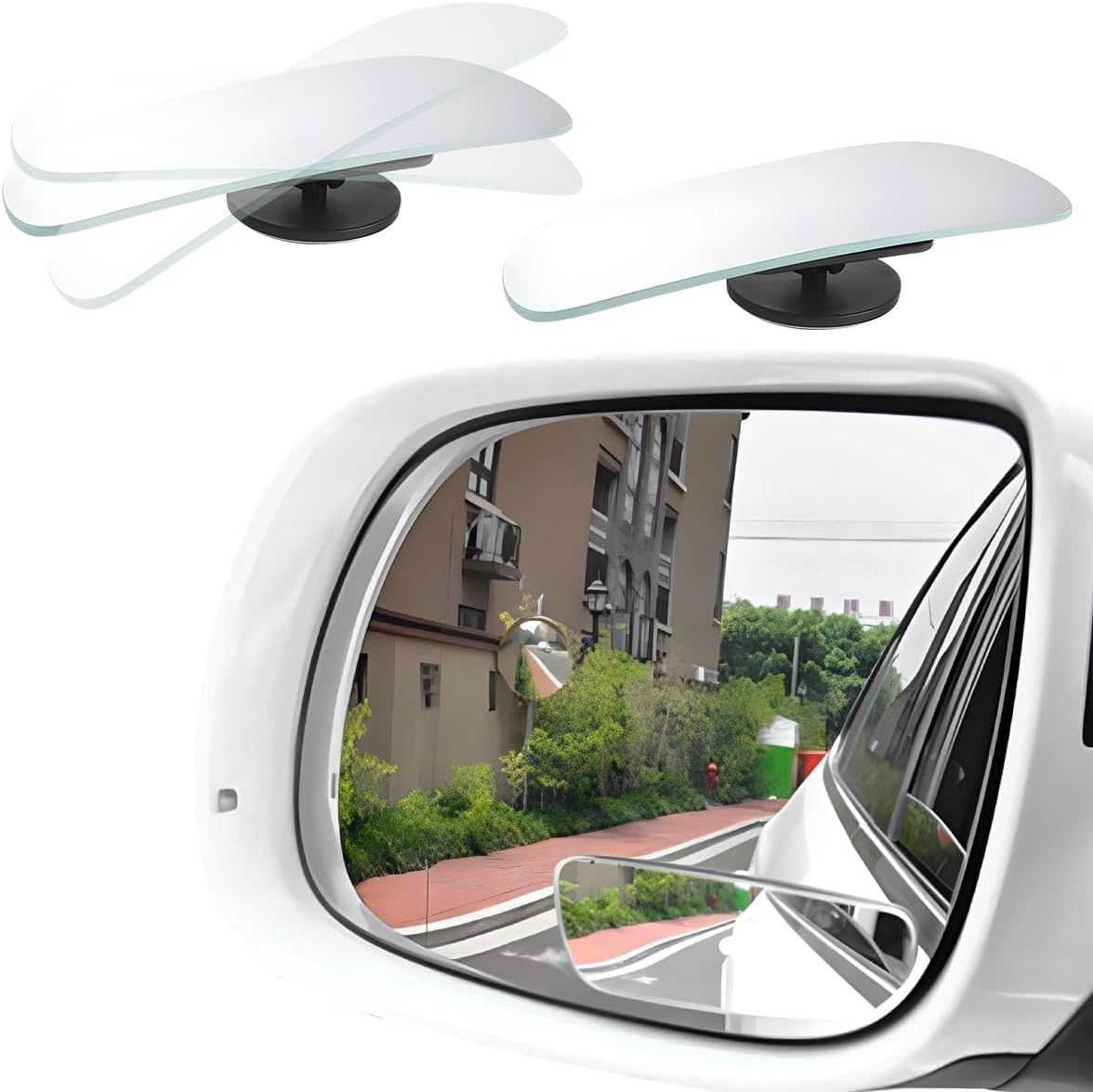 2 PCS Blind Spot Mirrors, Rounded Trapezoid HD Glass Frameless Rear View Mirror with Adjustable Stick, Universal Convex Wide Angle Blindspot Side Mirror for Cars Trucks SUVs