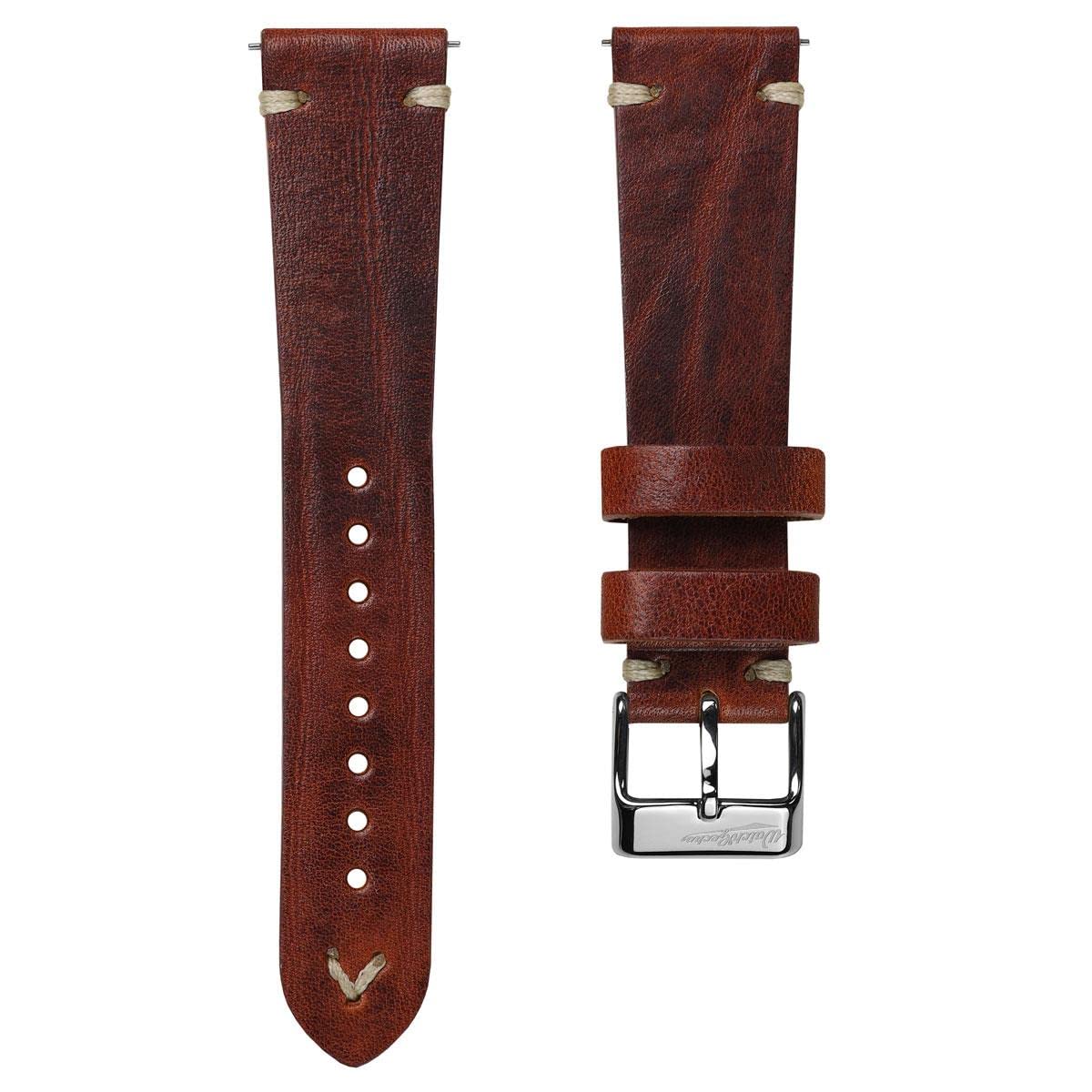 WatchGecko Einfaches, handgefertigtes Lederarmband | Zertifiziertes Ersatzarmband aus echtem italienischem Leder, Vintage-Stil, doppelte Naht, einfach anzubringen