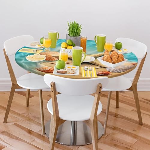 Vista 418 de Pardick Mantel redondo elástico con diseño de hojas de otoño, mantel redondo ajustable de 36 a 42 pulgadas, mantel circular impermeable, lavable