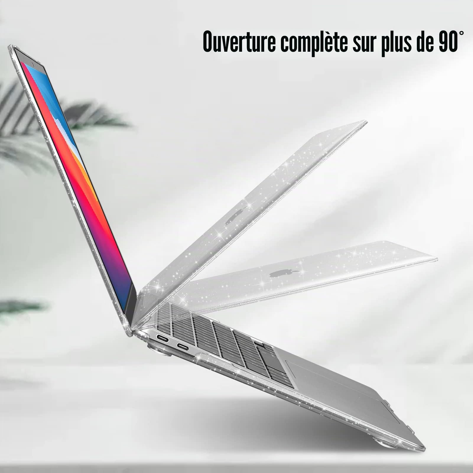 FINTIE Coque Compatible avec MacBook Air 13.6" M5 M4 M3 M2, Air 13.3" M1 | pour Modèle 2020/2019/2018, avec Film de Clavier & Protection d'écran, Etui Fin en Plastique Dur, Transparent Paillette