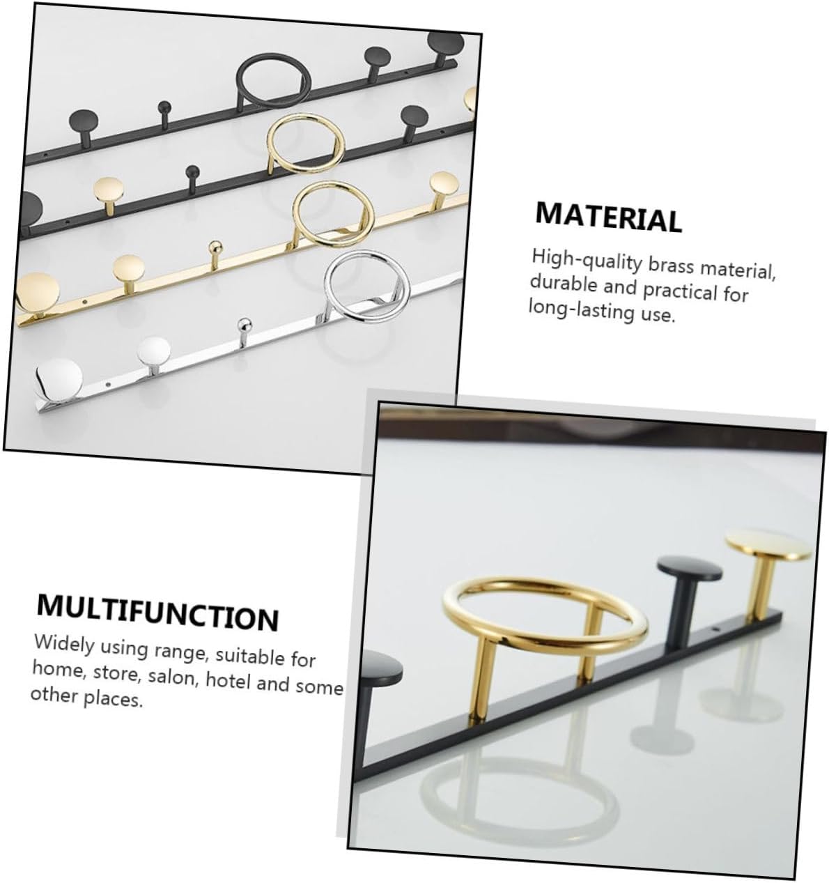 Brass Wall-Mounted Clothes Hook 1 Ring 4-Hook Line for Bathroom and Door, Household Door Mounted Coat and Hat Rack, Modern Style Towel and Robe Hook