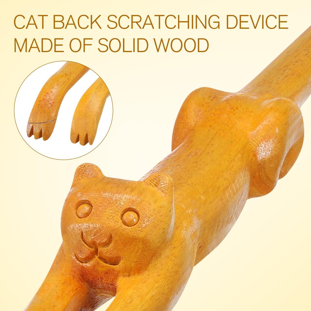 DOITOOL Cat Shaped Back Scratcher with Long Handle 17.7In Wooden Back Massage Tool for Itch Relief and Stress Reduction in Home Office Travel