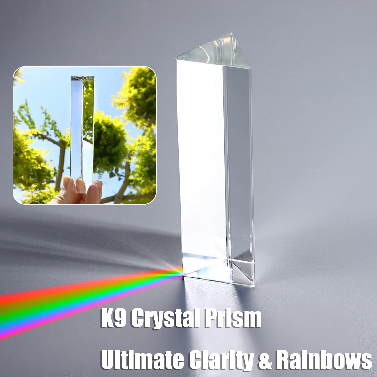 K9 Crystal Optical Prism Set for Photography & Science – 3-Piece Multi-Size Triangular Prism with Light Rainbow Effect for Photo Studio, Classroom Experiments, Outdoor Shooting & Learning Tools