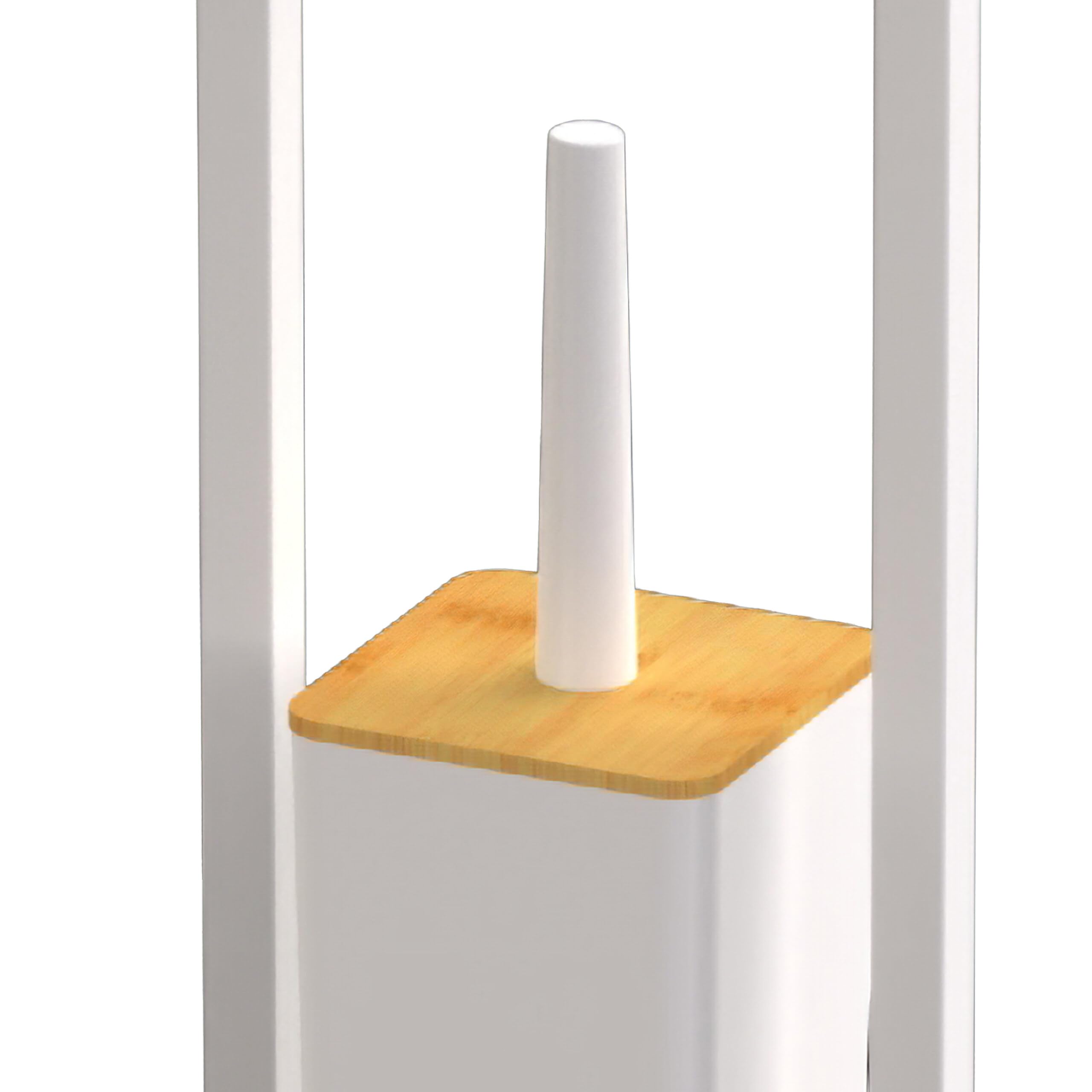 Relaxdays Soporte de Papel higiénico con escobilla de pie de bambú, 76.5 x 28 x 18 cm, Blanco