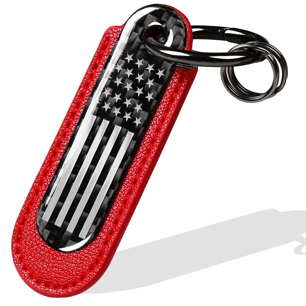 Photo 1 of muekzru American Flag Keychain,Carbon Fiber Leather Set Car Keychain,Universal keychain Fashion Sports Keychains (Red)