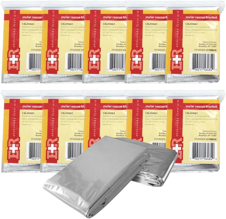 Ever Ready First Aid Mylar Rescue Blanket, Large Silver Thermal Sheet for Emergency and Survival, 54” x 84” – 20 Count : Sports & Outdoors