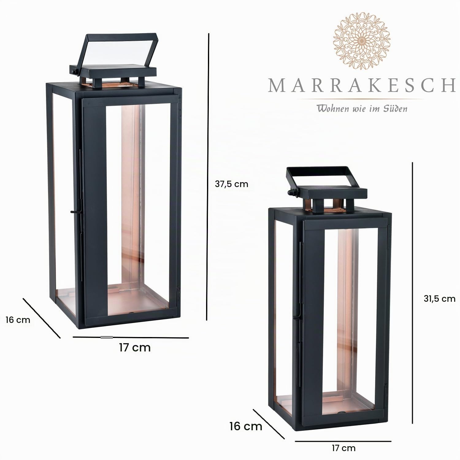 2er Set Gartenlaterne Nossa Windlicht modern skandinavisch 38 cm Deko