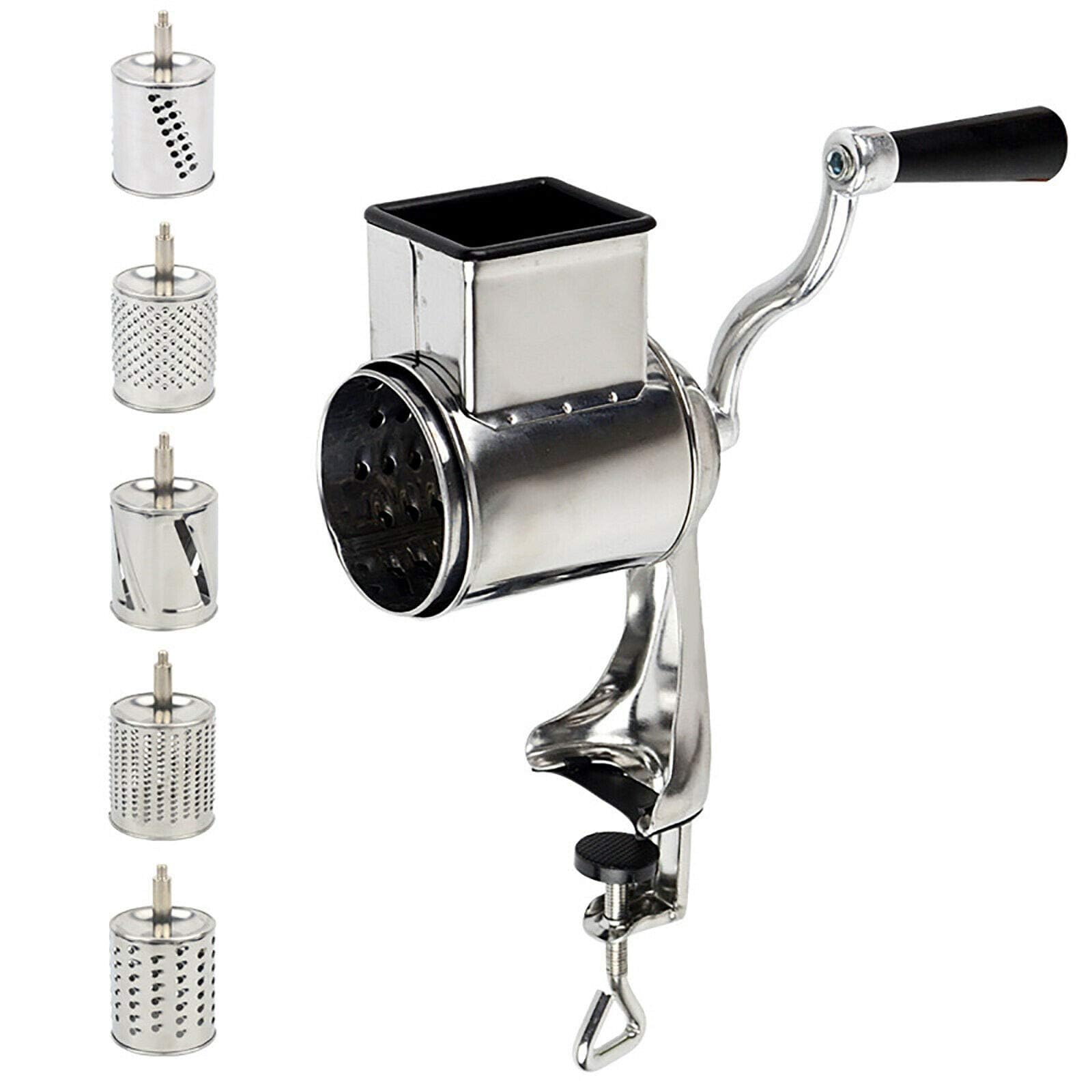 Grattugia per verdure e verdure, multifunzione, rotante, in acciaio inox, manuale, con 5 tamburi, taglierina da cucina per formaggio, verdure, noci