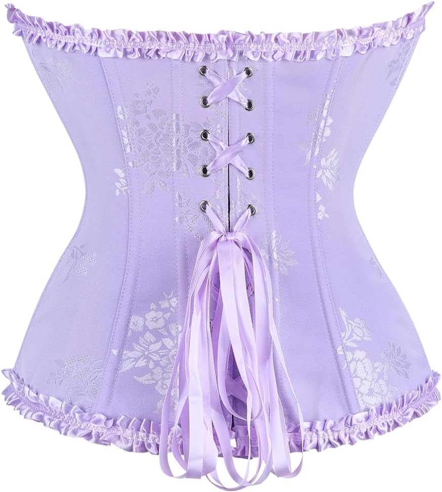 frawirshau Women's Lace Up Boned Overbust Corset Bustier Lingerie Bodyshaper Top - Image 3