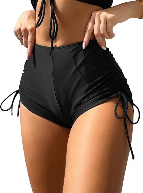 GORGLITTER Women's Drawstring Tie Side Swim Shorts High Waist Bikini Swimsuit Bathing Suit Bottom Swimwear