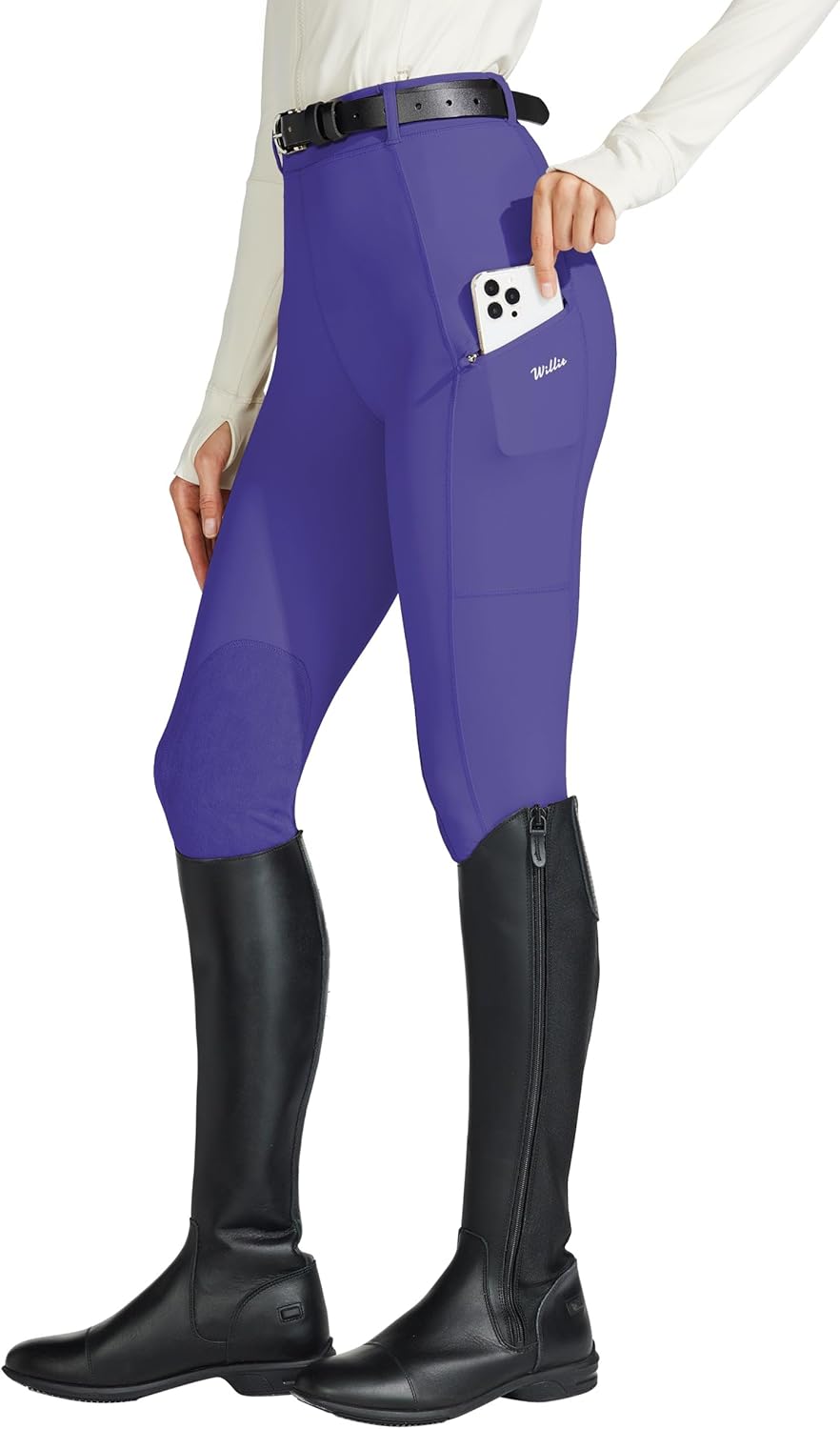 Willit Women's Horse Riding Pants Knee-Patch Equestrian Breeches Horseback Schooling Tights Zipper Pockets