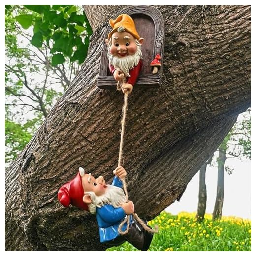 Ahbuohe Gnome Garden Decoration Climbing Tree Decor Outdoor,Fairy Door Tree Face Figurine Lawn Patio Decor,Funny Climbing Elves Tree Peeker Sculpture Yard Art