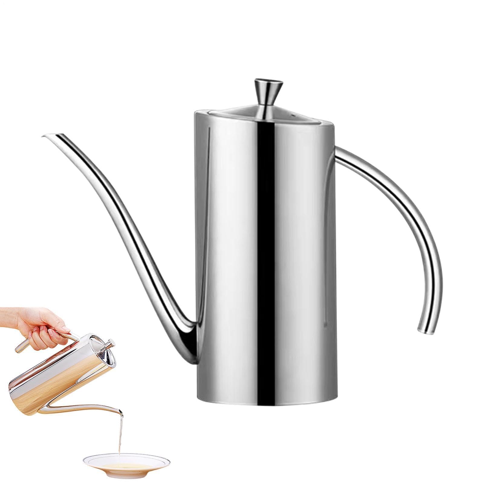 Bottiglia dispenser per olio, 500 ml, in acciaio inox, con manico, a prova di perdite, per olio d'oliva e aceto, per cucinare, grigliare, preparare i pasti, cucina, barbecue