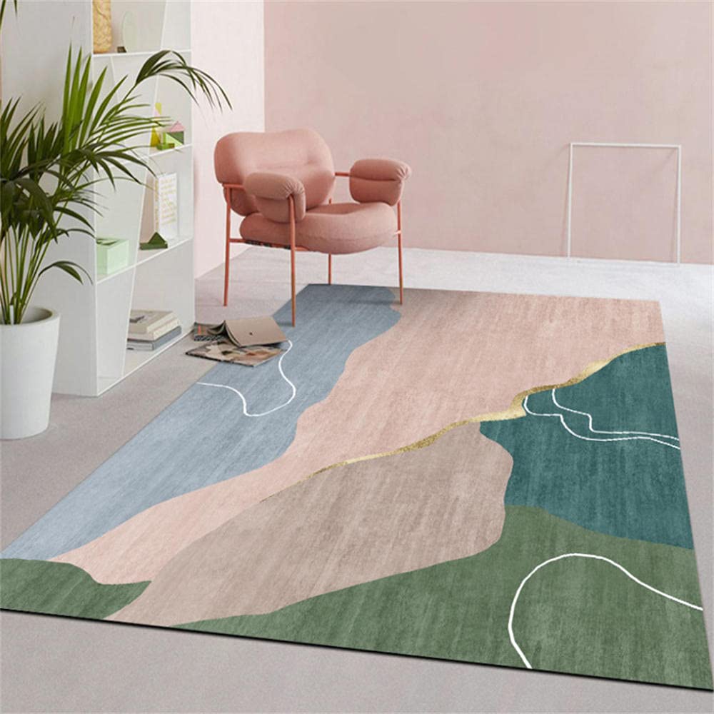 Tapis de maternelle bleu et rose : grand tapis de salon et de chambre 120x180 cm
