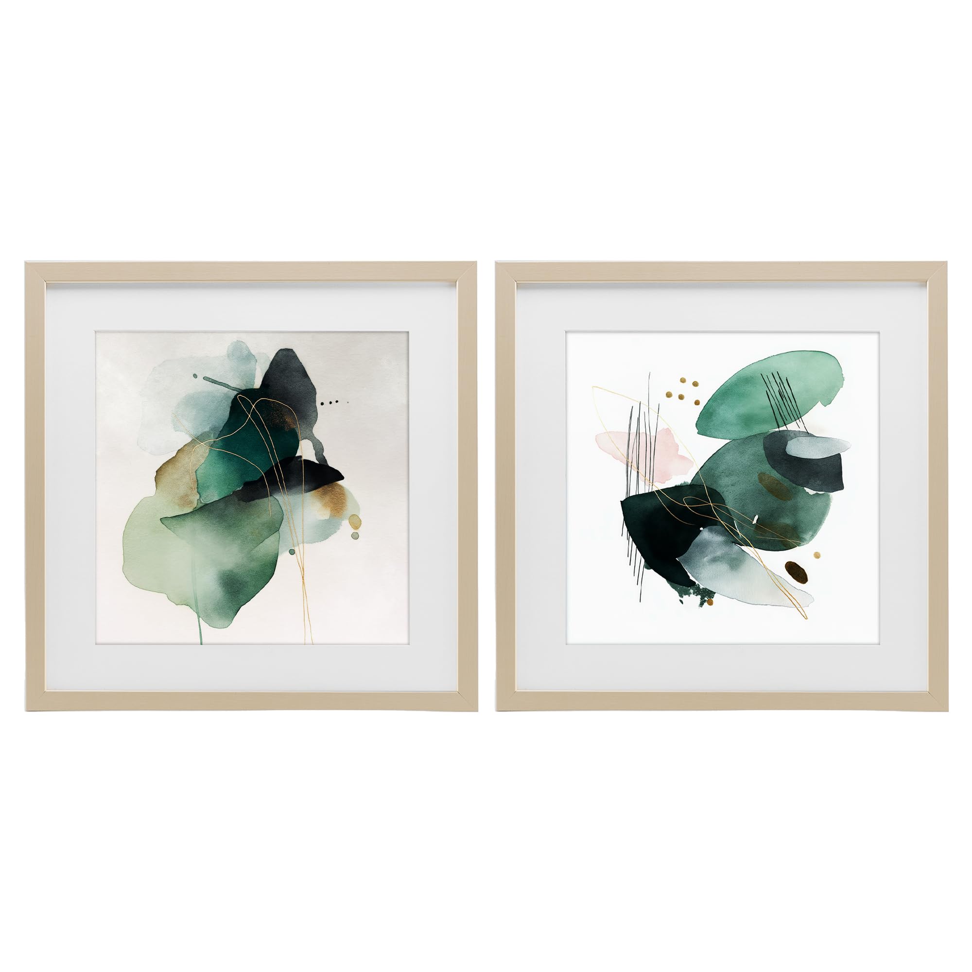 Stupell Industries Fluid Harmony Watercolor Collage 'Fluid Abstract Harmonies'| 2Pc Framed Print Under Glass Set