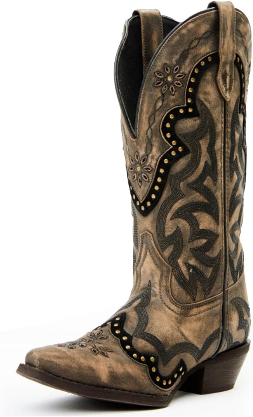 SO SIMPOK Women retro Cowboy Boots rivet Mid Calf Boots,Pointy-Toe Embroidered Western Middle Tube Boots.…