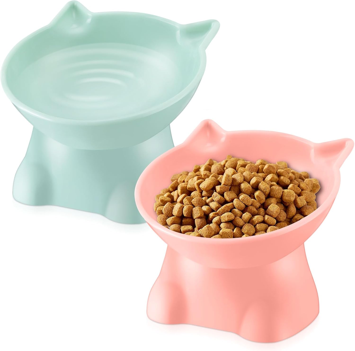 Yaomiao 2 Pcs Plastic Elevated Cat Bowls Raised Pet Food Water Bowls for Small Kitten Pet(Pink, Green)