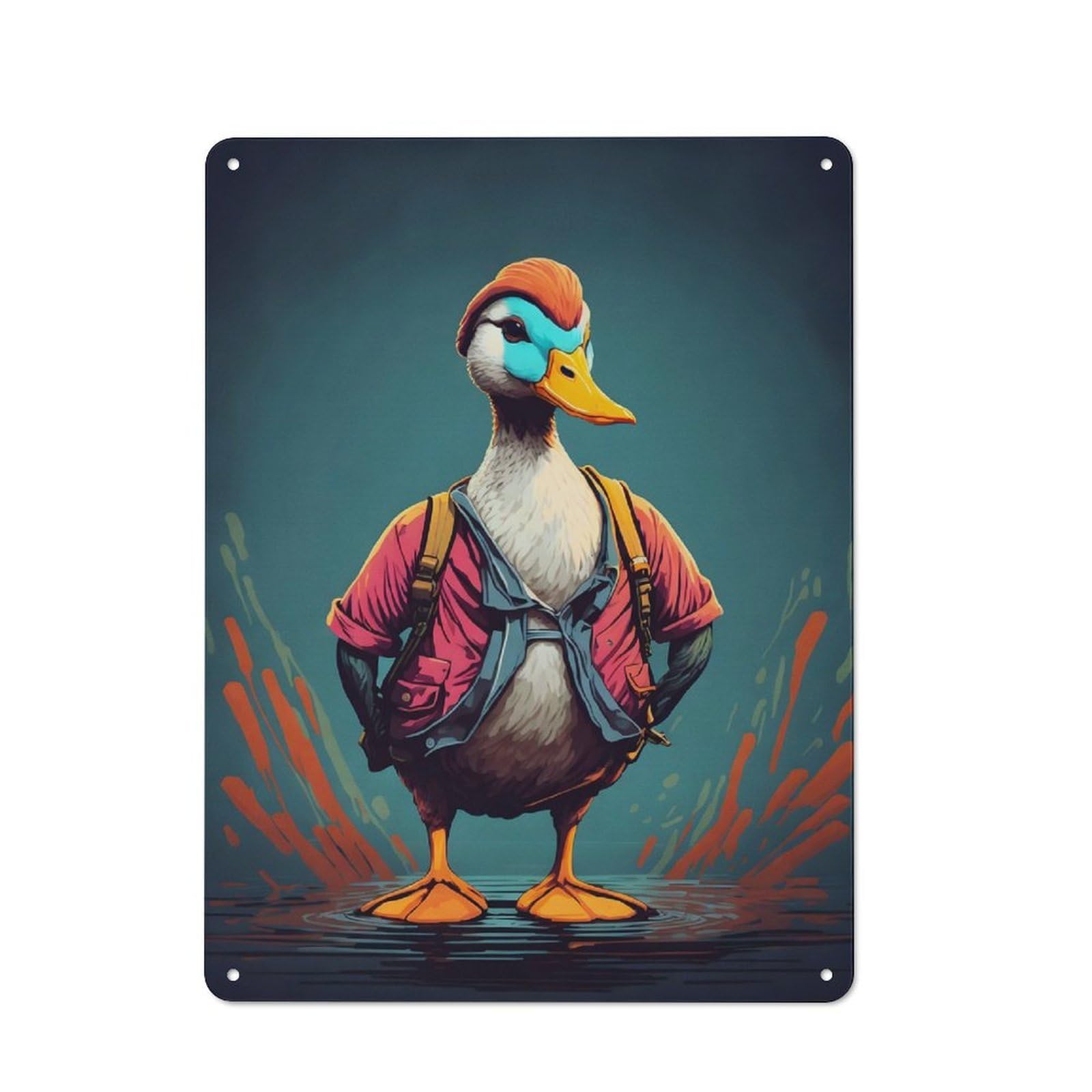 Junmoney A Fat Duck Rustic Metal Plaque 40X30cm For Dining Room Or Kitchen, A Housewarming Gift For Dining Room Decor Fans