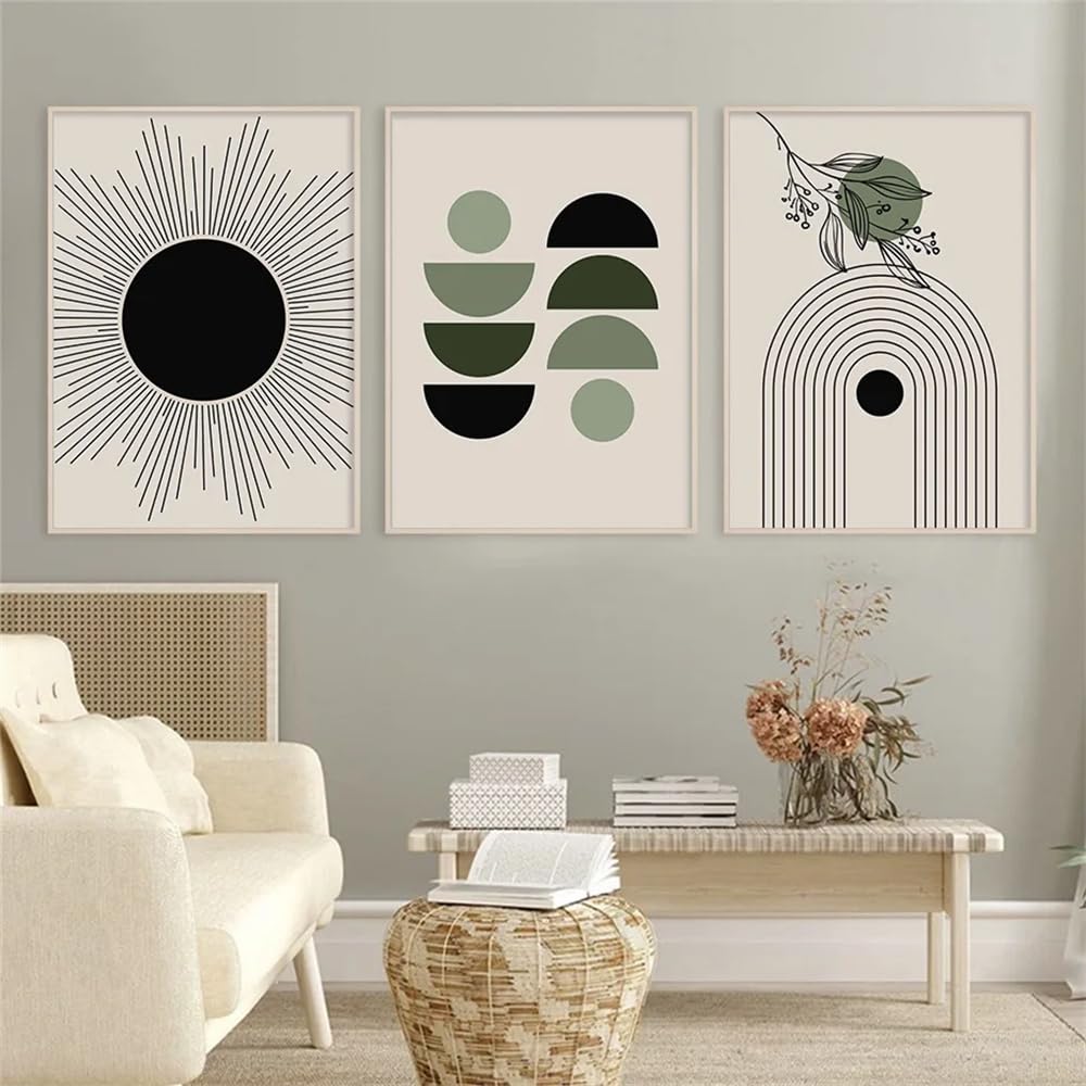 WUHBCZ Wall Posters-Abstract Green Geometric Leaves Posters Boho Wall Art Mural Canvas Painting Prints Pictures Modern Living Room Interior Home Decoration-40 * 50cm/3PCS (No Frame)