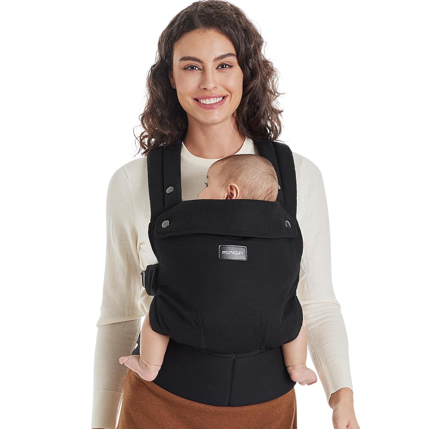 Momcozy Baby Carrier - Ergonomic, Cozy and Lightweight Carrier for 7-45lbs, Effortless to Put On, Ideal for Hands-Free Parenting, Enhanced Lumbar Support, Purehug for Infant to Toddler, Black-image-44