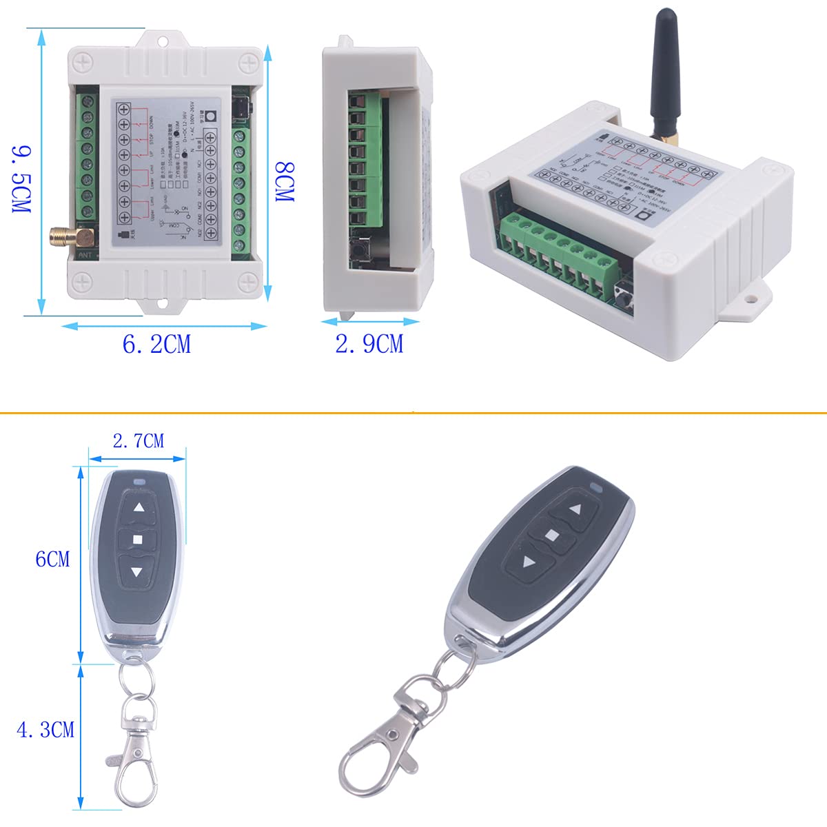 12V 24V 36V 2CH Télécommande de porte de garage universelle Interrupteur 433Mhz Moteur à large plage avant et arrière, Interrupteur sans fil à 2 canaux clavier de porte de garage (2* contrôle 433Mhz)