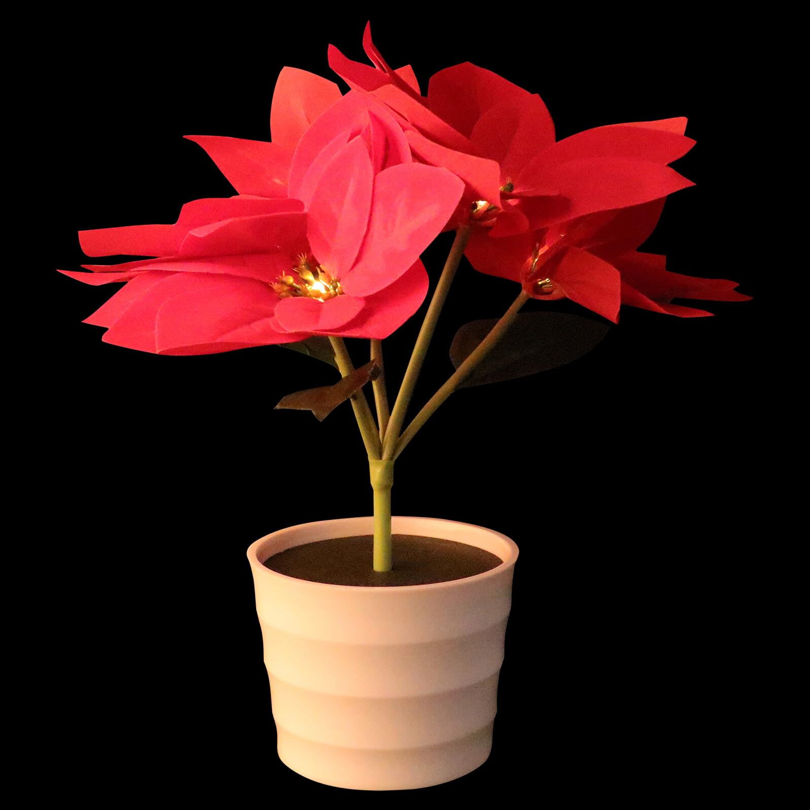 ORFOFE Dekoratives Blumentopf Nachtlicht mit Künstlicher Poinsettia aus Kunststoff und Stoff Stilvolle Tischlampe für Schlafzimmer und Laden Zufälliger Stil