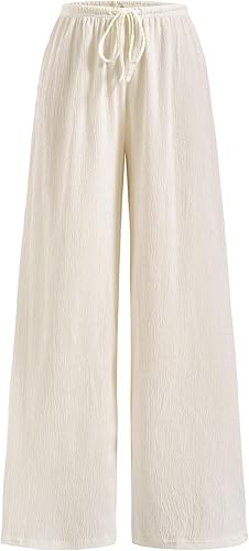 winkbay Women's Wide Leg Baggy Pants Summer Drawstring Elastic Waist Dressy Casu