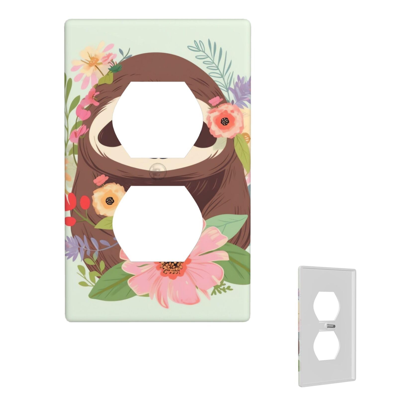 1-Gang Decorator Wall Plate Sloth And Flowers Light Switch Cover Single Gang Receptacle Wall Plate Standard Size 4.5" x 2.76" Wallplate Unbreakable Polycarbonate Outlet Faceplates Cover