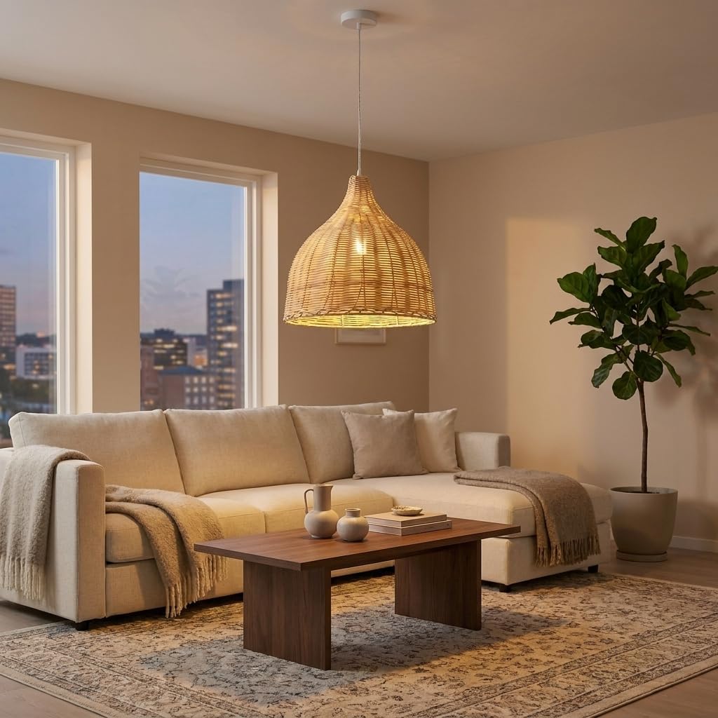 BARCELONA LED Lampada A Sospensione Saski In Rattan Naturale Ø36cm E27