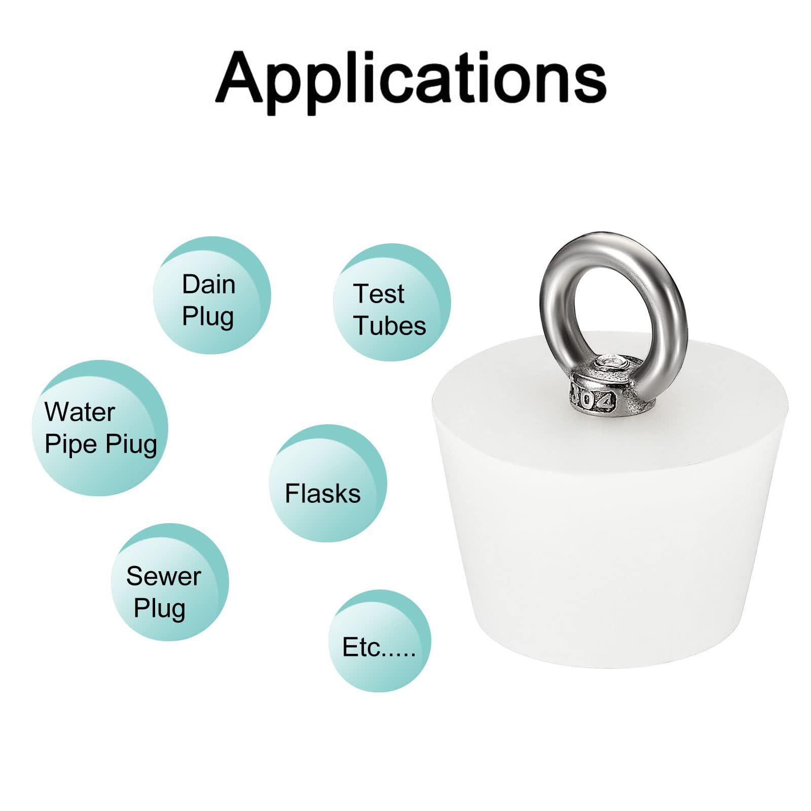 TA-VIGOR 1Pc Rubber Tapered Plug, 37mm to 46mm Solid Bathtub Bungs Stopper with Ring - Image 4
