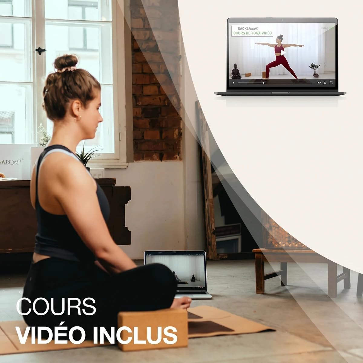 BACKLAXX® Brique yoga en liège à l'unité | Bloc yoga 100% naturel durable | Agréable pour la peau | Fabrication écologique | Vidéo d’utilisation offerte