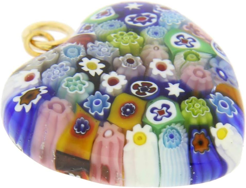 Glass Of Venice Murano Glass Millefiori Heart Pendant Medium - Multicolor
