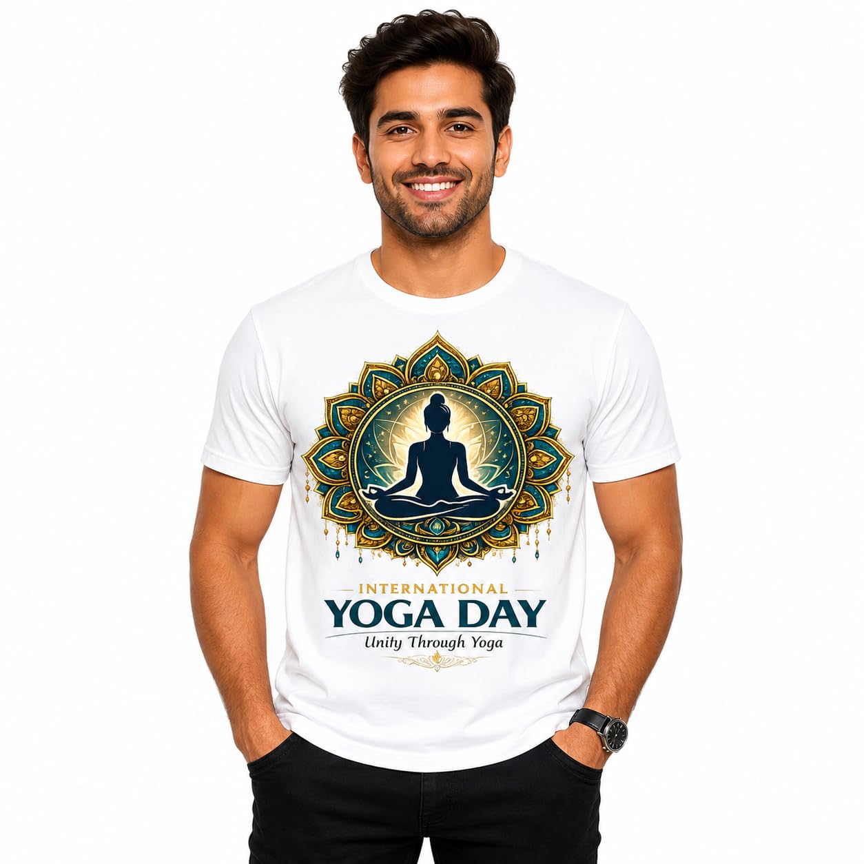 International Yoga Day T-Shirt for Men & Women | Premium Mandala Yoga Graphic Tee | Meditation & Wellness Round Neck Half Sleeve T Shirt-picture-34