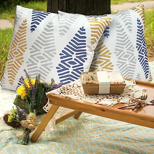 Outdoor Waterproof Throw Pillow Covers 20X20 Decorative Couch Farmhouse Spring Summer Gray Blue Gold Yellow Indigo Beige Linen Modern Geometric Indoor Sofa Square Neutral Grey Patio Courtyard 2 Pack #TOP1