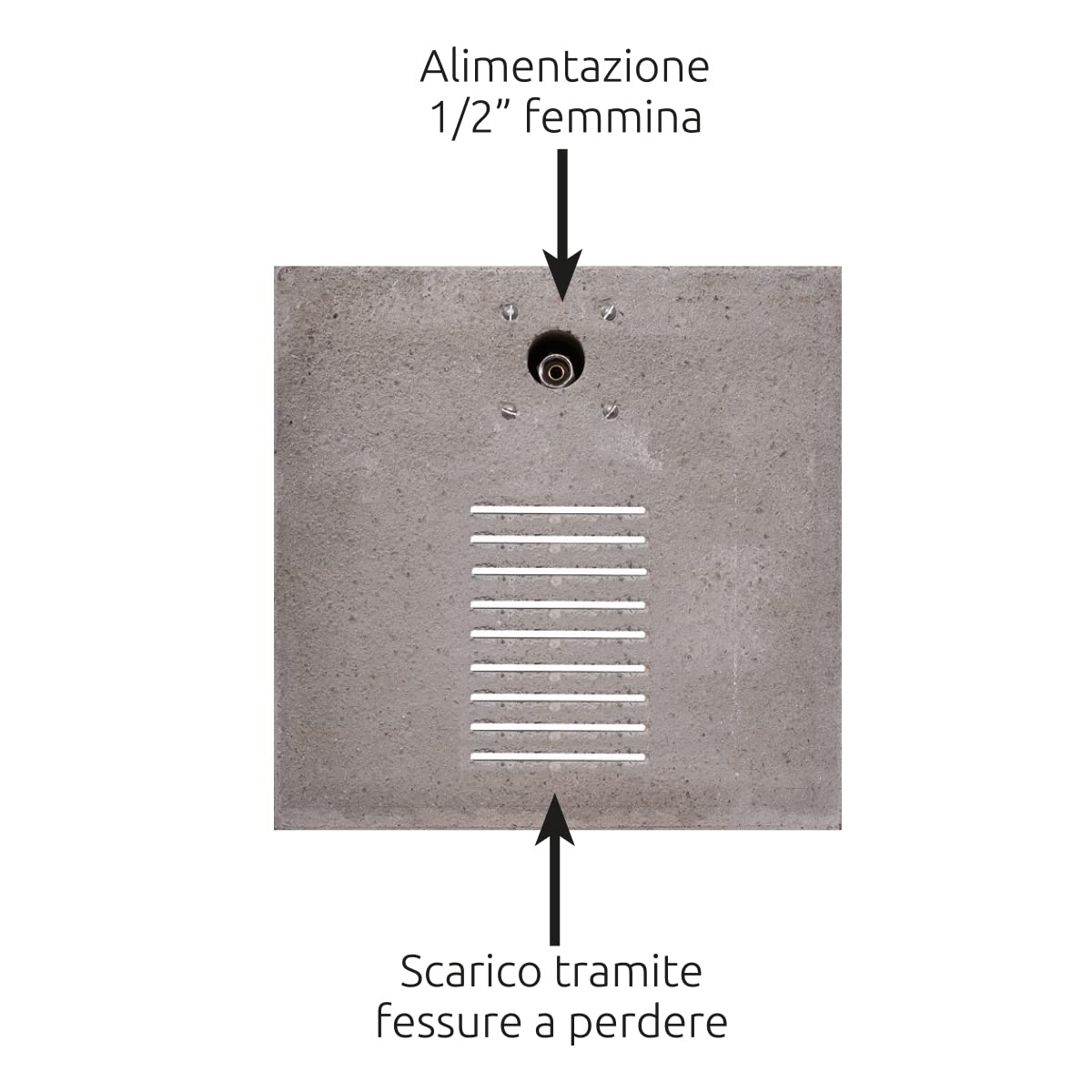 Fontana in metallo da giardino completa di base in cemento con fessure per scarico a perdere, BEL-FER modello 42/QBM colore Ruggine
