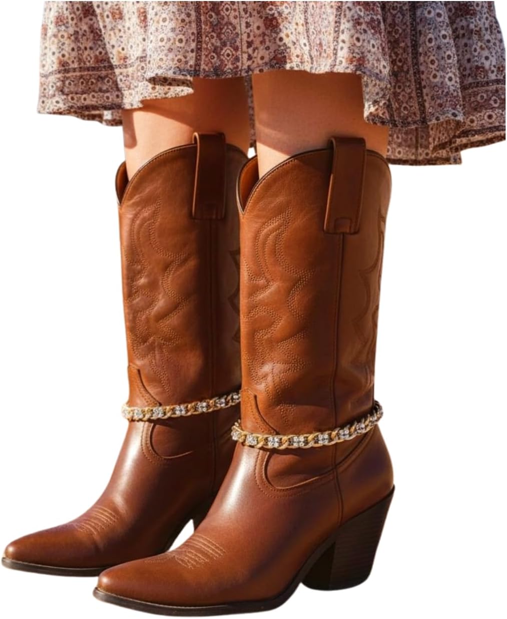 Trendy Fashion Jewelry Women Western Boot Gold Chain Metal Bling Bracelet Silver Mesh Fabric Beads Anklet High Heel Charm PAIR Made In USA BC170