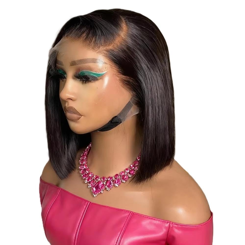Haarpflege Transparente HD-Spitze-Frontal-kurze Gerade Bob-Perücke Leimloses Echthaar 250% Dichte Für Frauen(13x4,250%_10INCHES)