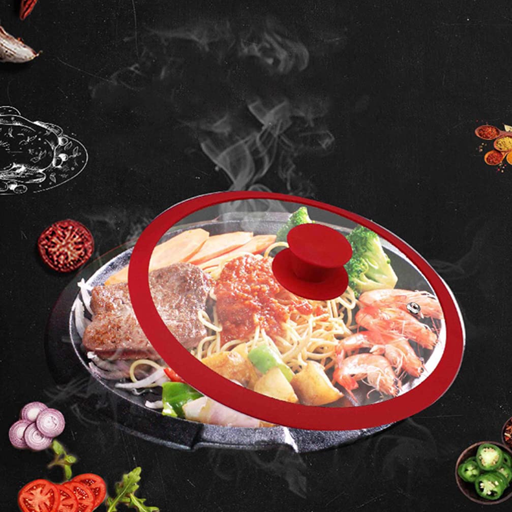 Tapa de Olla Visible Multiusos de Vidrio Templado Rojo para Freír | Anticalor, Resiste Cambios Bruscos, Cierre Seguro, Pomo Integrado, para Cazo y Olla de Guiso