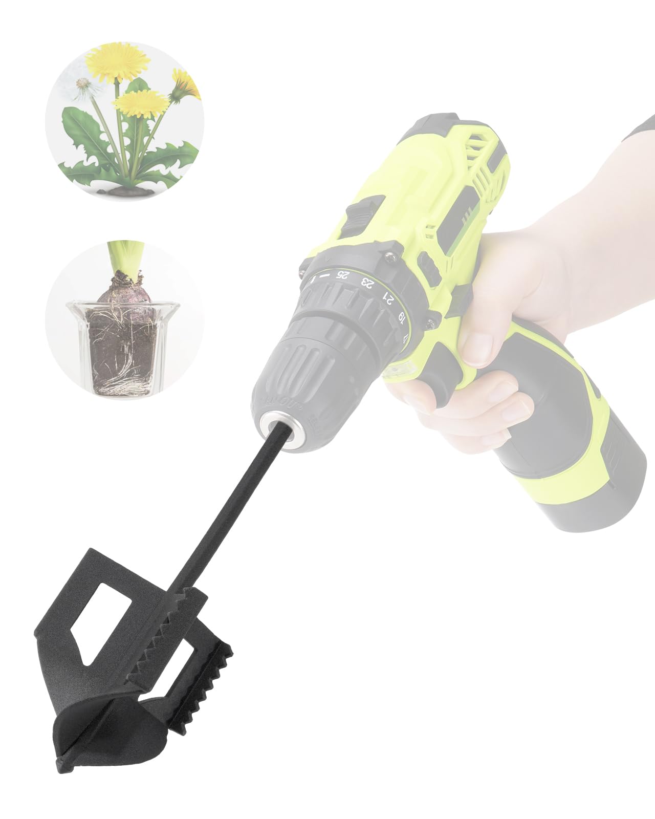 Racewill 4-in-1 Cultivator Soil Tiller- Weed Remover -Soil Digger and Soli Lossener for Gardening Bed and Plant Box,Bulb Planter Auger for 3/8" Hex Drive Drill