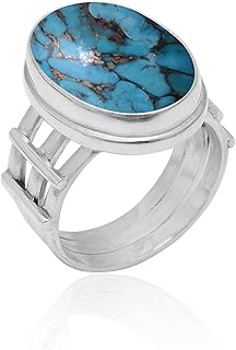 Veracity Jewelry Blue Copper Turquoise Rings For Women - 925 Sterling Silver Blue Copper Turquoise Handmade Jewelry - December Birthstone Mojave Blue Turquoise Rings For Unisex - Blue Gemstone Designer American Fashion Jewelry Rings - VSR-464