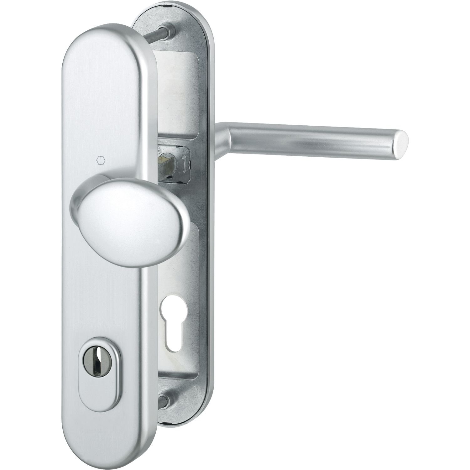 HOPPE 3893625 Zestaw wymienny bezpieczeństwa Stockholm-Ö-Norma Odległość 88 mm, aluminium srebrne anodowane, długi szyld cylinder profilowy do drzwi o grubości 62-72 mm, z ochroną przed wyciągnięciem